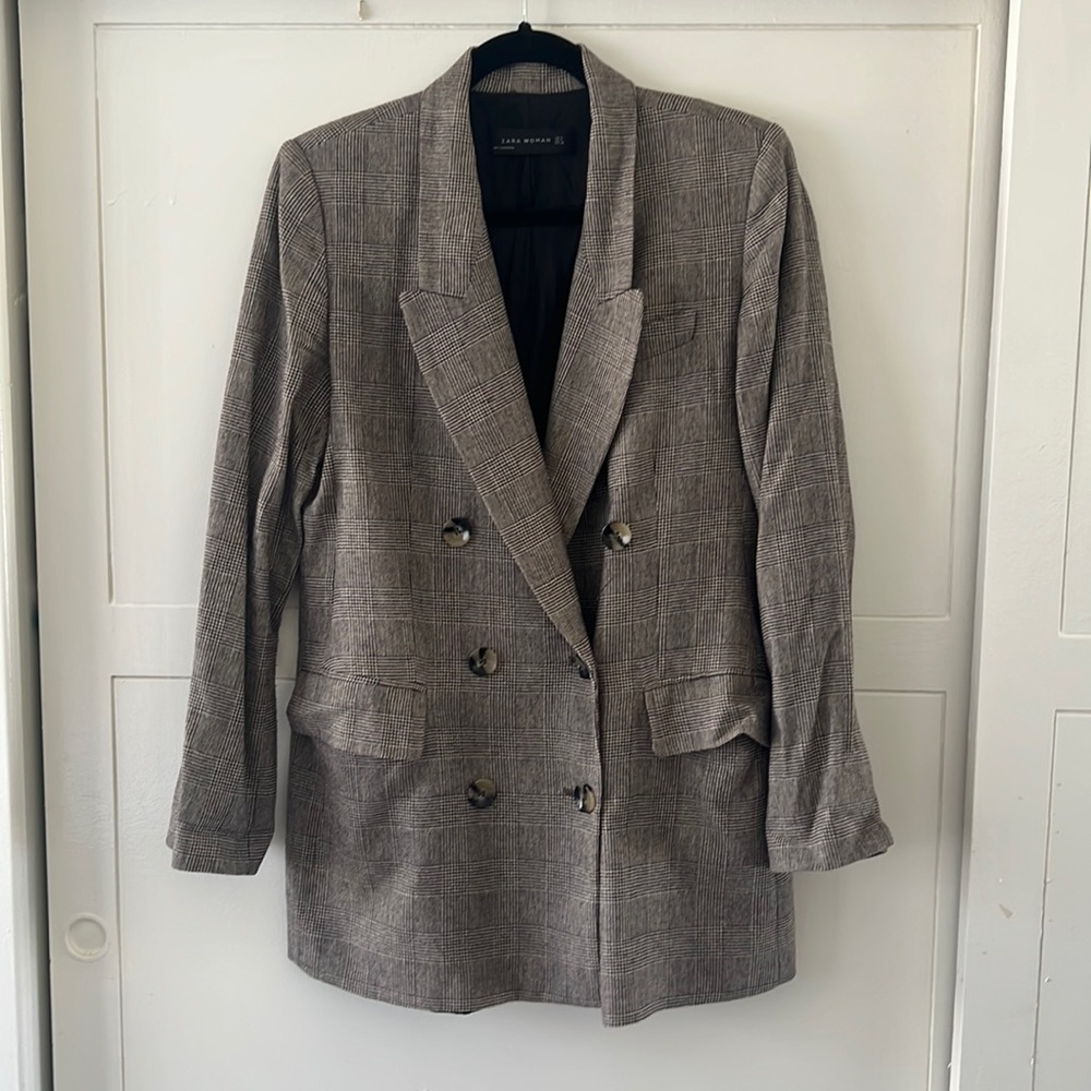 Zara Classic Checker Double Breast Blazer Jacket